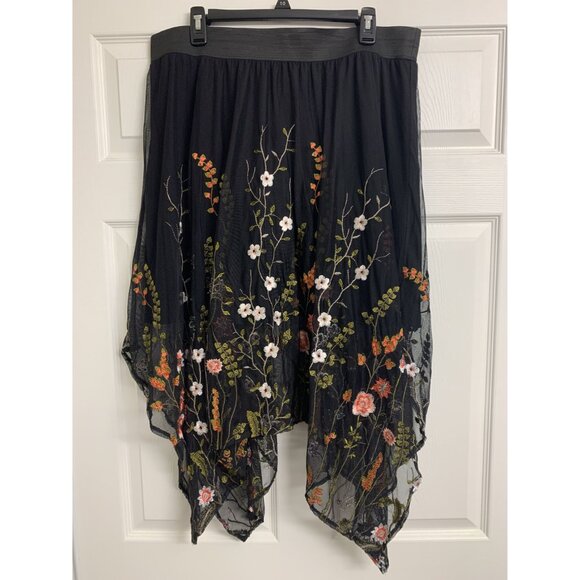 INC XL Sheer Floral Embroidered Shark Hem  Whimsigoth Midi Skirt Grunge - Picture 4 of 9